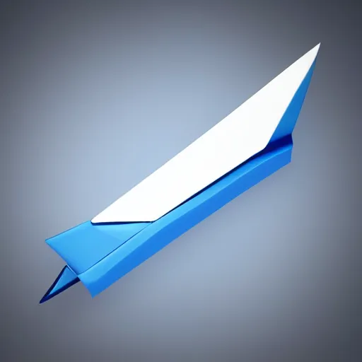 Prompt: icon of paper plane in light blue metallic iridescent material, 3 d render isometric perspective on dark background