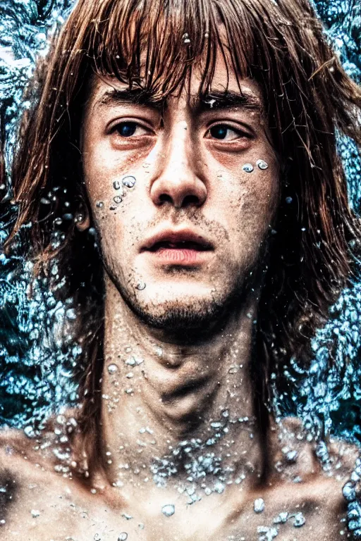 Prompt: Kodak portra 160, 8K, highly detailed, seinen manga portrait, focus on face: famous french actor in low budget movie remake, underwater scene