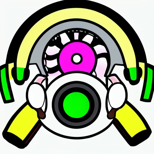 Image similar to svg sticker of a Dancing-Banana, at a rave, spinning records, giant headphones rocking out, wearing headphones, huge speakers, dancing, rave, DJ, spinning records, digital art, amazing composition, rule-of-thirds, award-winning, trending on artstation, featured on deviantart