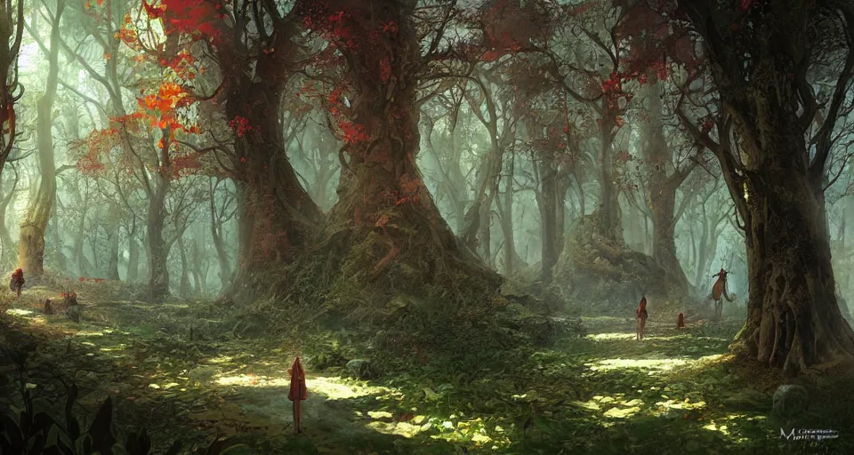 Prompt: Enchanted and magic forest, by Marc Simonetti