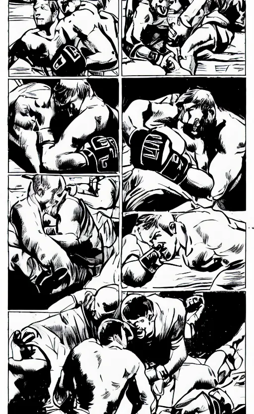 Prompt: a comic page of a mma fight