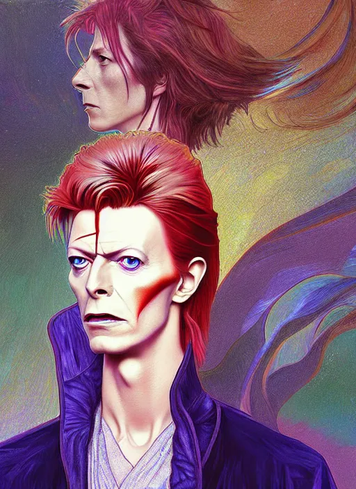 Prompt: david bowie, path traced, highly detailed, high quality, digital painting, by studio ghibli and alphonse mucha, leesha hannigan, hidari, disney