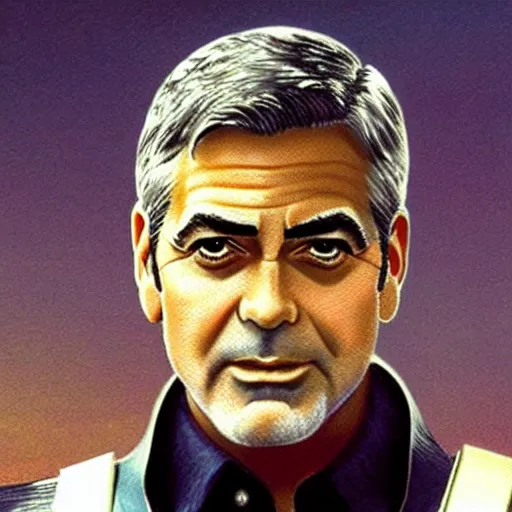 Prompt: George Clooney is a Robotech pilot in Moebius style