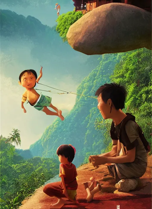 Image similar to poster for an animation film called the chinese child's journey in the philippine islands, 8 k, hd, art by craig mullins