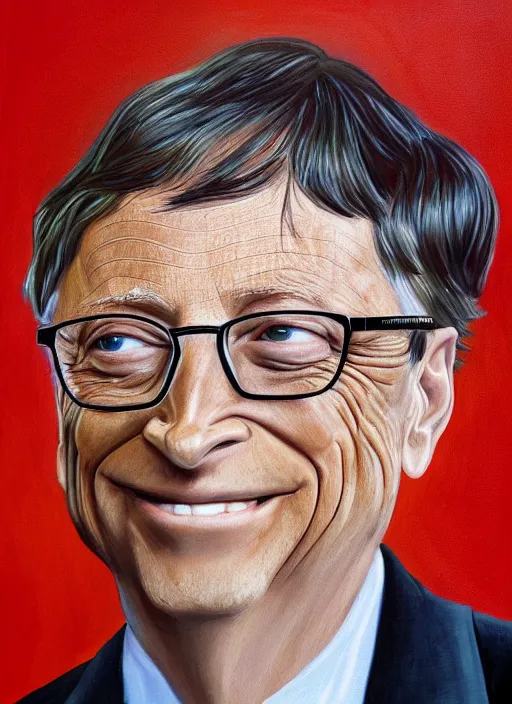 Prompt: photo portrait painting of bill gates on shrooms