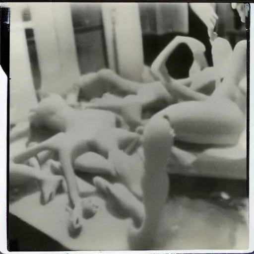 Image similar to creepy Polaroids of ominous department store wax mannequins melting during a heatwave 1929