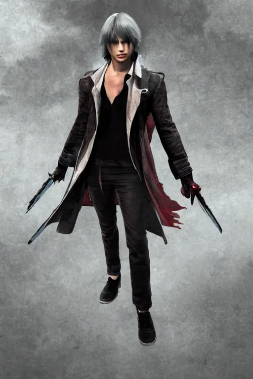 Prompt: frank dillane as young dante from devil may cry 3, detailed, full body