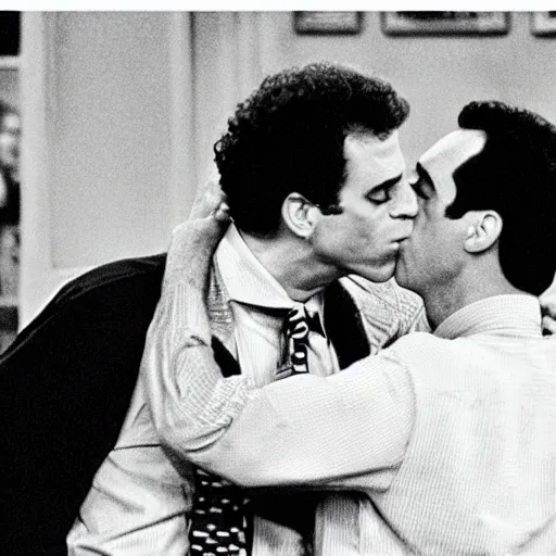 Prompt: jerry seinfeld kissing kramer