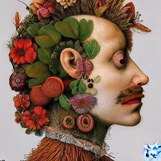 Image similar to a beautiful profile portrait of a beautiful female, leaves, by giuseppe arcimboldo,, psychedelic, surreal, dreamlike, environmental friendly, nature.