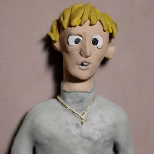 Prompt: lil peep, made of clay, claymation