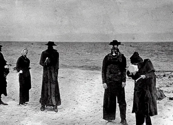 Prompt: scene from the 1 9 0 9 post - apocalyptic science fiction drama film on the beach