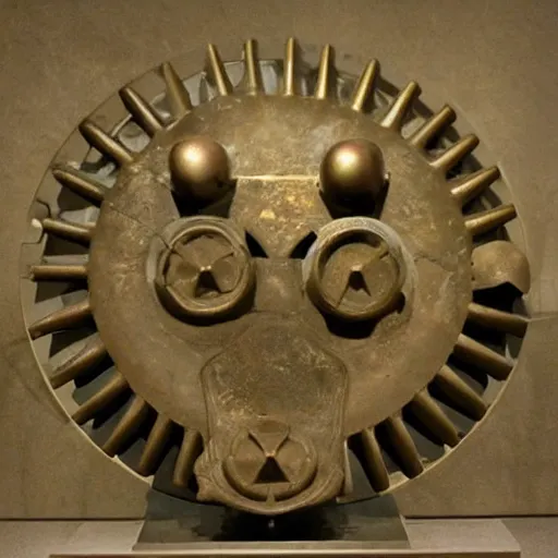 Image similar to a martian artifact in a museum, bronze, old, alien, mechanical, gears