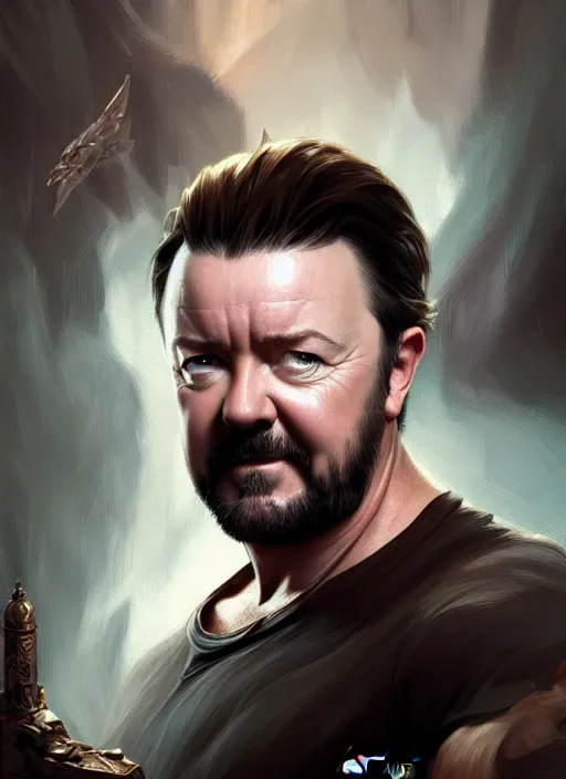 Prompt: portrait of ricky gervais, d & d, muscular! fantasy, intricate, elegant, highly detailed, digital painting, artstation, concept art, smooth, sharp focus, illustration, art by artgerm and greg rutkowski and alphonse mucha