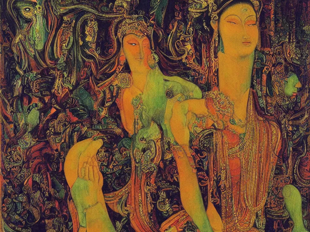 Image similar to portrait of an apsara. painting by ernst fuchs