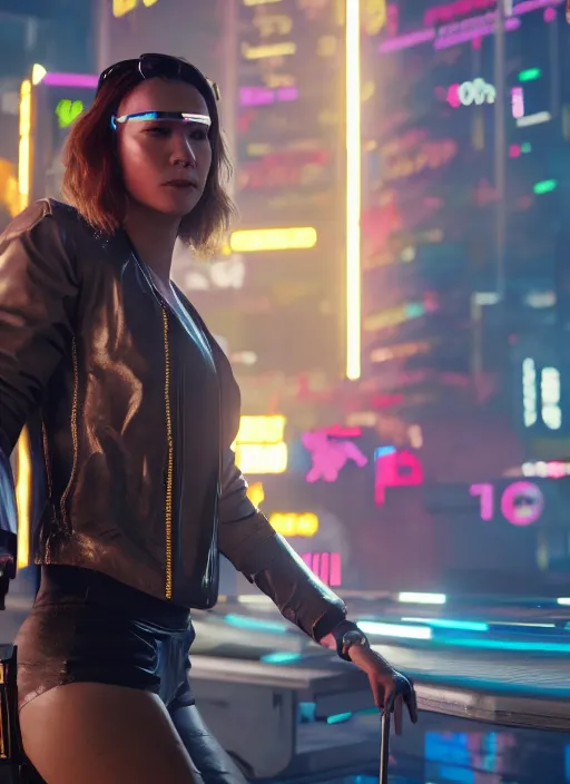 Image similar to film still of Kathryn Celestre as Panam Palmer in Cyberpunk 2077, gameplay, 8k, HD