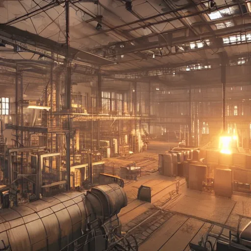 Image similar to factories of the industrial revolution in europe, highly detailed, photorealistic shot, bright studio setting, studio lighting, crisp quality and light reflections, unreal engine 5 quality render