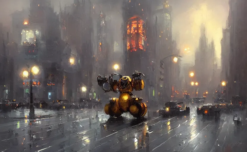 Image similar to Alchemy mech robot gloomy city. By Konstantin Razumov, highly detailded