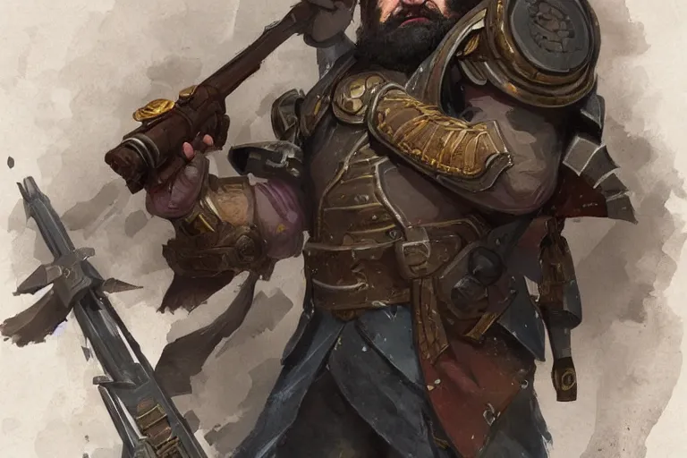 Prompt: this dwarven plasma gunner is holding a flintlock rifle charged by lightning by Greg Rutkowski, highly detailed, sharp focus