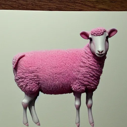 Prompt: a photo of a pink sheep, realistic, detailed