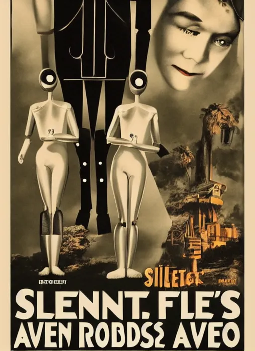 Prompt: a movie poster for a silent film The Robots Are Alive