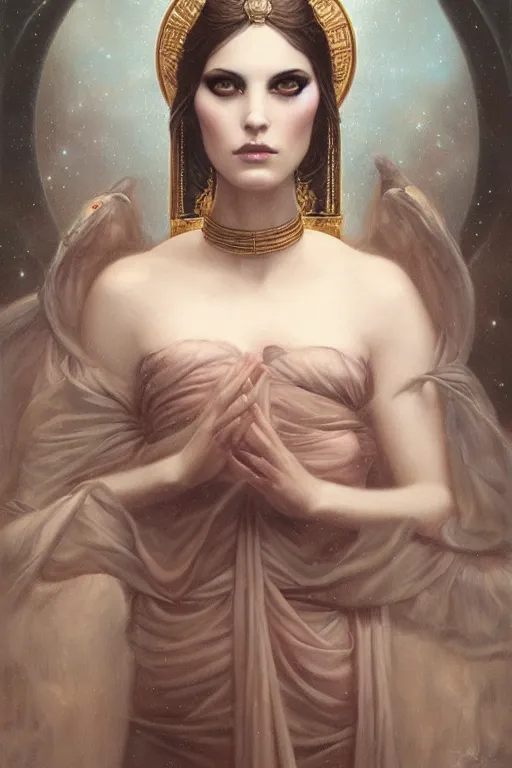 Prompt: portrait of the goddess astarte by tom bagshaw, realistic oil painting