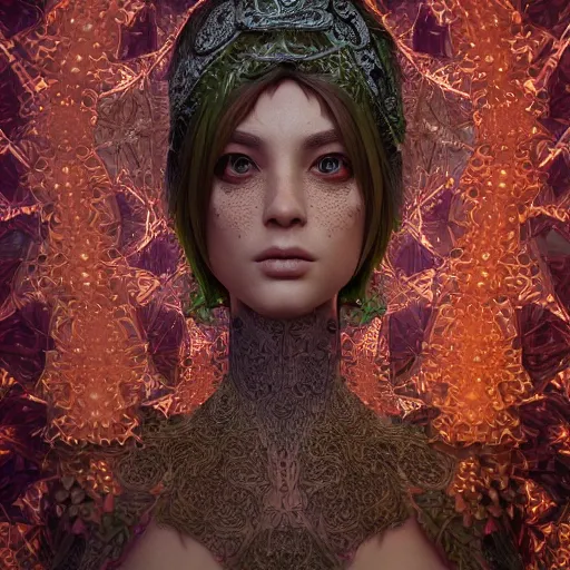 Image similar to wonderful princess of fractals and patterns, beautiful face, hyper detailed, background intricate and detailed, ornate 8 k gorgeous intricate detailed, octane render