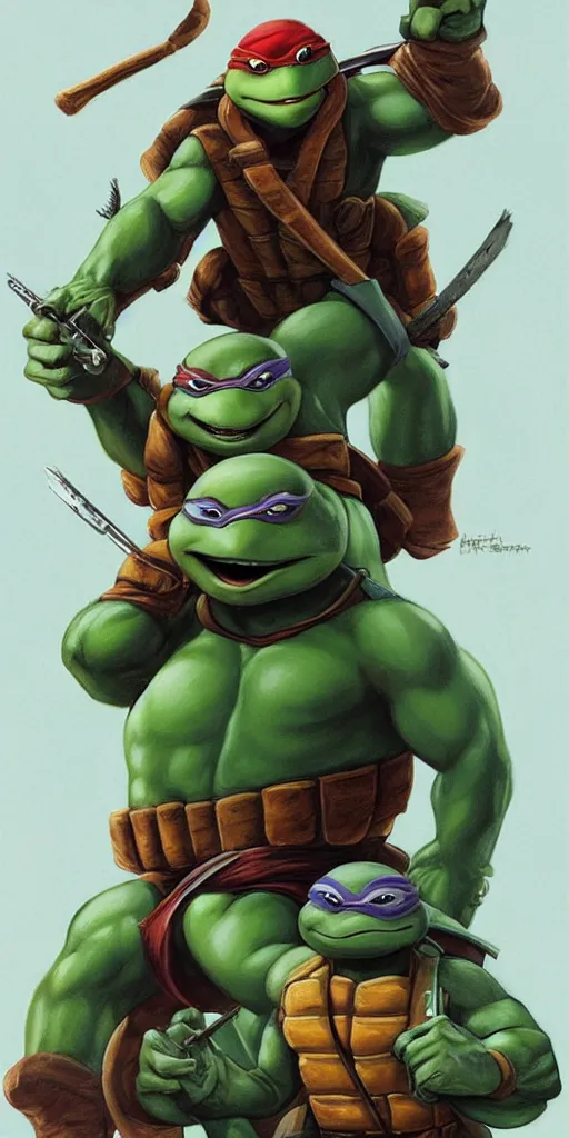 Image similar to Teenage mutant ninja turtle character by brom