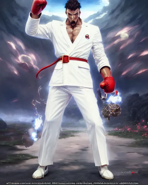 Image similar to gigachad luigi fighting like street fighter in a white suit, fantasy character portrait, ultra realistic, anime key visual, concept art, intricate details, highly detailed by greg rutkowski, ilya kuvshinov, gaston bussiere, craig mullins, simon bisley