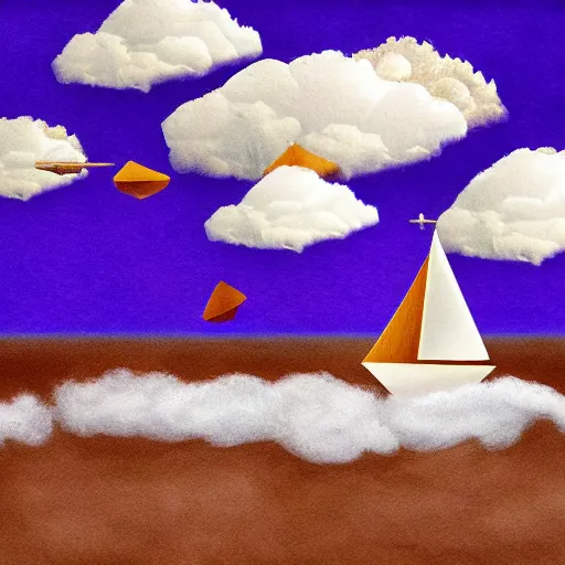 Image similar to graham cracker sailboat floats in a sea of hot chocolate, marshmallow cloud in sky above, abstract environment, award winning art, epic dreamlike fantasy landscape, ultra realistic,