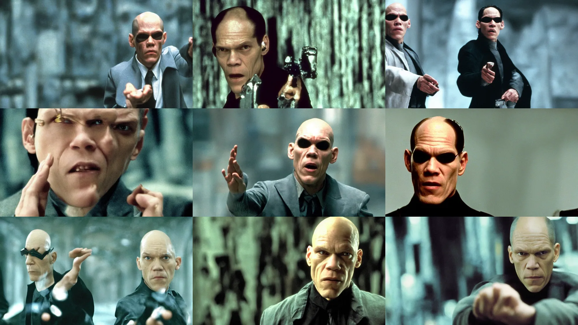 Prompt: still frame of john malkovich playing in the matrix movie