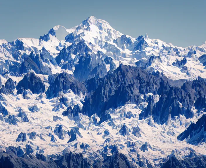 Image similar to 4 k hd, high detail photograph of mont blanc from far away, shot with sigma f / 4. 2, 2 5 0 mm sharp lens, wide shot, consistent, volumetric lighting, high level texture render