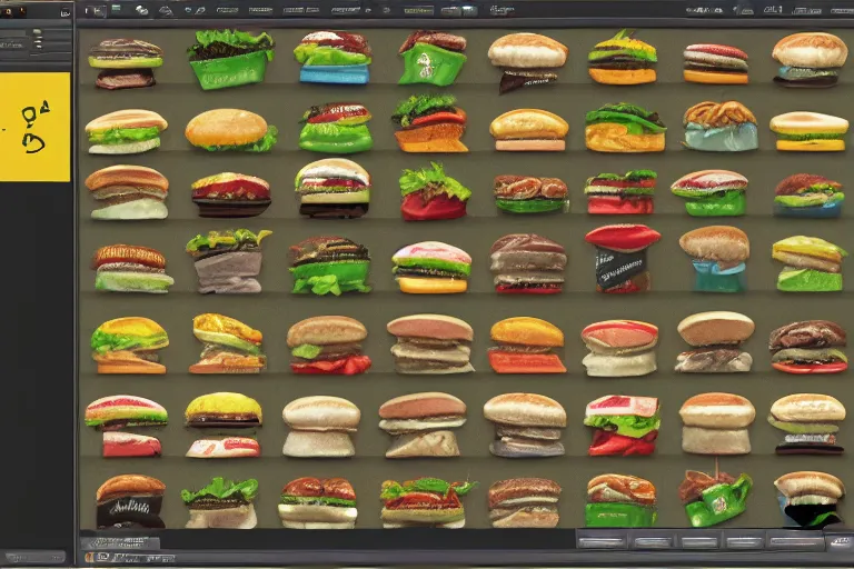 Image similar to hamburger themed gnu / linux desktop environment, linux mint, in 1 9 9 5, y 2 k, desktop screenshot