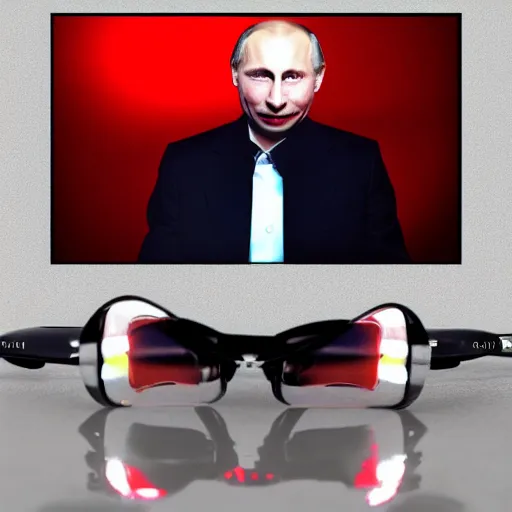 Prompt: in the style of gottfried helnwein. a smiling vladimir putin in red light. from above. shallow focus.