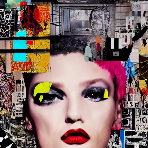 Image similar to fashion icon, contemporary collage, highly detailed, digital painting, 4 k, hdr, punk, uk style, smooth, sharp focus, art by nick knight, sandra chevrier and john hoyland