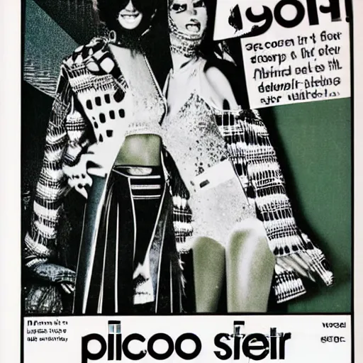 Image similar to disco - themed advertisement from a 1 9 7 0 s magazine