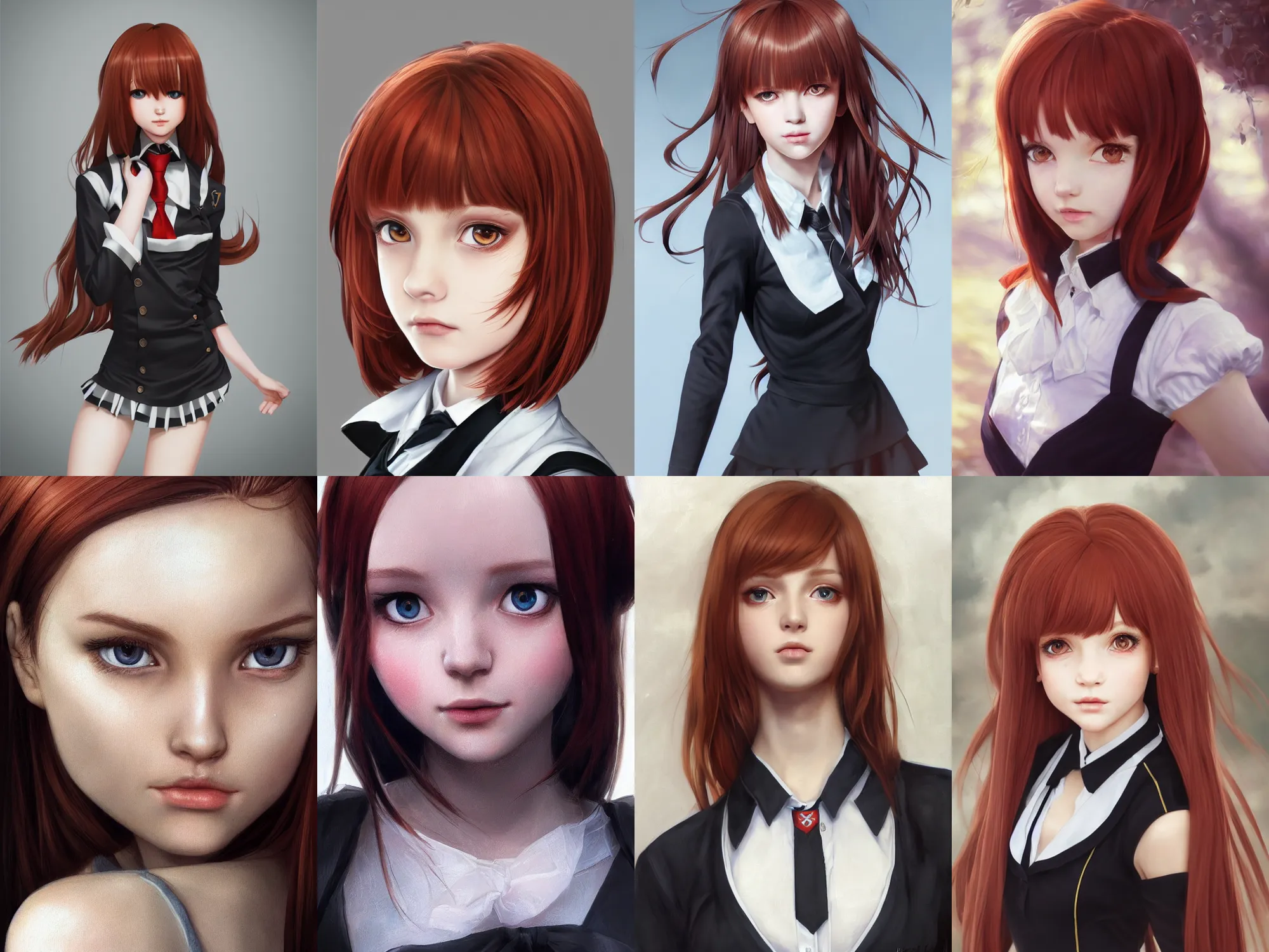 Prompt: Gorgeous ultrarealistic redhead Serbian schoolgirl, in black uniform, silky hair, very detailed stunning deep eyes. By ilya kuvshinov, krenz cushart, Greg Rutkowski, trending on artstation. Realistic materials, large highlights, amazing textured brush strokes, accurate shape, clear curvy details, cinematic soft volumetric studio lighting, with backlight, VFX, HDR