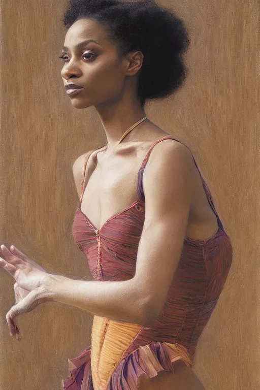 Prompt: portrait of a gorgeous graceful nubian prima ballerina, by donato giancola and berthold woltze.