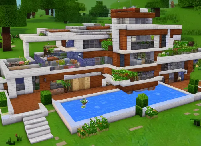 Prompt: a the sims 4 style house built in minecraft