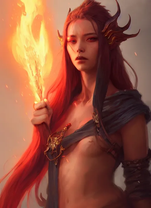 Image similar to character concept art of a fire sorceress, key visual, realistic shaded perfect face, fine details, ultra realistic, dystopian environment and background, by stanley artgerm lau, wlop, rossdraws, james jean, andrei riabovitchev, marc simonetti, and sakimichan, trending on artstation