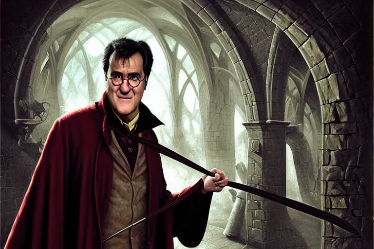 Image similar to bruce campbell as harry potter in “ harry potter and the philosopher's stone ” ( 2 0 0 1 ). oil painting elegant, highly detailed, centered, digital painting, artstation, concept art, smooth, sharp focus, illustration, artgerm, tomasz alen kopera, peter mohrbacher, donato giancola, joseph christian leyendecker