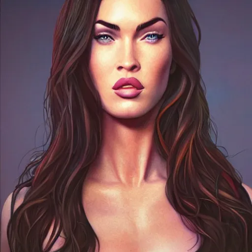 Image similar to megan fox sticking her tongue out. hyperrealistic portrait, photo realistic, poster, artstation, volumetric lighting, digital art, very detailed face by magali villeneuve