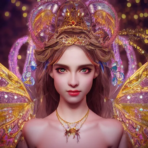 Image similar to portrait of fairy princess, glowing, ornate and intricate jewelry, jaw dropping beauty, glowing background lighting, white accent lighting, hyper detailed, fairy tale, 4 k octane render