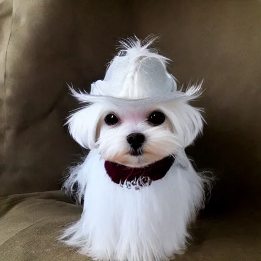 Prompt: cute little anthropomorphic maltese terrier like a gandalf the white