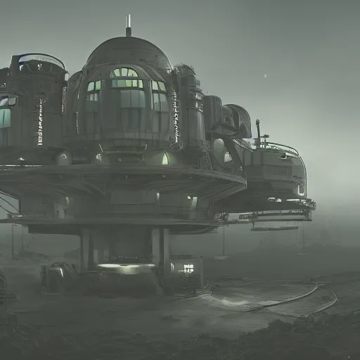 Image similar to photo of a dieselpunk moonbase