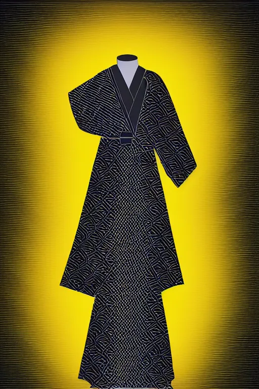 Image similar to modern kimono digital design, laser, neon, product shot, dark background