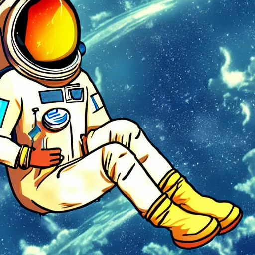 Image similar to an astronaut relaxing in space, Manga Character, anime, vector art, glitchcore,