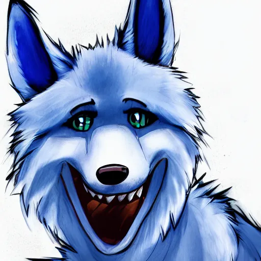 Image similar to an anthro anthropomorphic furry fursona hybrid of a blue german shepherd and a blue fox, with blue fur and blue eyes in a tee shirt, award winning digital art, trending on furaffinity, artstation, pixiv