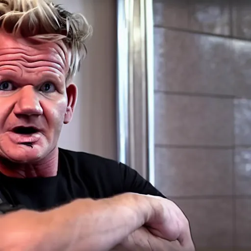 Prompt: gordon ramsay pissed off that his toilet broke, 8k, dramatic scene