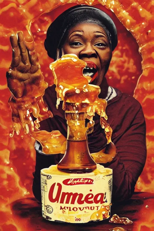 Image similar to aunt jemima covered in maple syrup horror movie cinematic