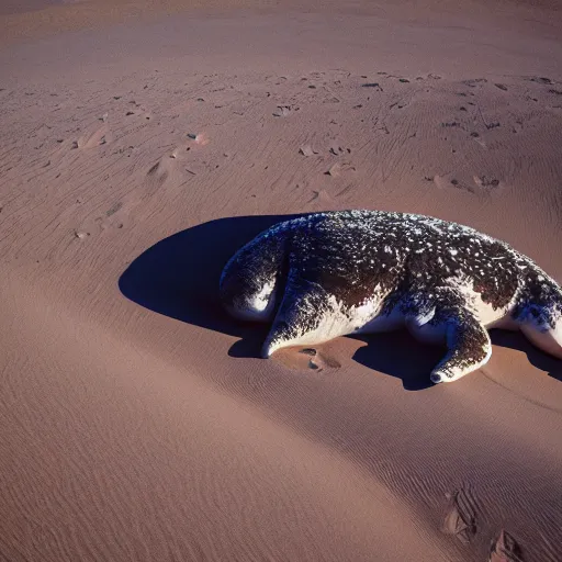 Image similar to 🐋 as 🐼 as 🦕 as 👽, desert photography